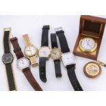 Seven watches and a timepiece, including a vintage Paul Jobin automatic wristwatch, running, dial
