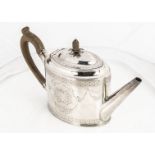 A William IV silver teapot by GG, possibly George Gray, 13.1 ozt, oval with engraved decoration