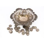 A Victorian silver bon bon dish by William Comyns, 15cm wide and 3.48 ozt, together with a small