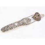 A late Victorian silver spectacles case and support by George unite, the case 15.5cm long with