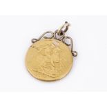 A George V full sovereign pendant, dated 1912, with scroll mounts 9g