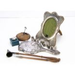 A collection of collectable silver and other items, including an hand mirror, a photograph frame,