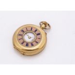 An early 20th century half hunter lady's pocket watch, 38mm, the cover having pink and blue enamel