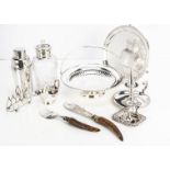 A late Victorian silver wishbone toast rack and a small collection of silver plated items, including