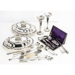 A collection of Victorian and later silver and silver plated items, including a pair of silver