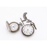 Two late 19th century silver pocket watches, both AF, one an open faced Waltham, lacks hands, the