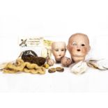 Bisque doll's heads and spares, a Gebruder Heubach boy head with blue itaglio eyes and pouty