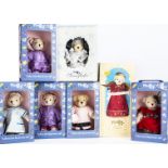 North American Bear Co Inc Muffy Bears, Snowflake bear, 1993; Muffy nurse set; Muffy holiday dress