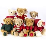 Seven Harrods Annual Christmas teddy bears, for the years 1997, 1998, 2007 - 2011 --14in. (37cm.)