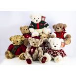 Six Harrods Annual Christmas teddy bears, including a John Henry Dickin Bear in original box for