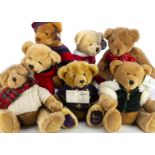 Seven Harrods Annual Christmas teddy bears, for the years, 1997, 2000 - 2004 , and 2008 --14in. (