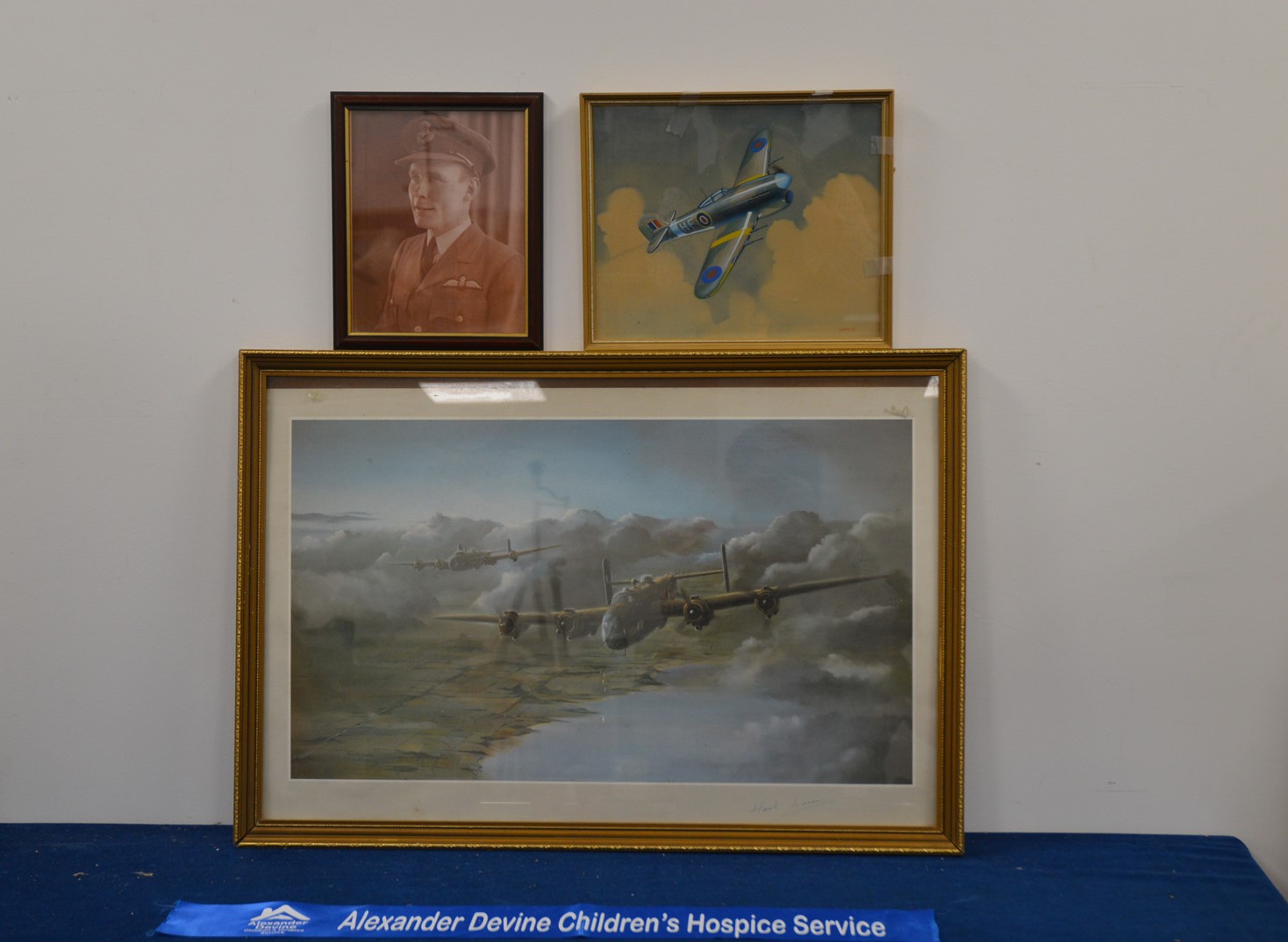 Three WW2 RAF related framed items, including a photo and print of a Lancaster size 56cm x 81cm (