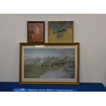 Three WW2 RAF related framed items, including a photo and print of a Lancaster size 56cm x 81cm (