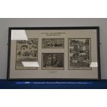 A framed and mounted set of military etchings, given to Lt. Col. A. J. Hamilton 1999, 60cm x 101cm