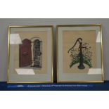 A pair of signed framed prints, one of a door the other a pump, both 58cm x 45cm (2) IMPORTANT!