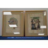 A pair of 20th century framed papyrus works of art, depicting classical Egyptian scenes, both 59cm x