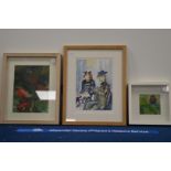 Three framed works, including a watercolour by Maurine Connett, 49cm x 39cm (3) IMPORTANT! REGARDING