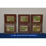 A set of six framed caricature cricket prints, mostly the same size, the largest 32cm x 38cm (6)