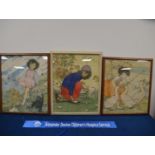 Three childhood framed prints, depicting girls outside, the largest 58.5cm x 45cm (3) IMPORTANT!