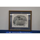 A framed limited edition cricket lithograph, by John Preston, 4/50, frame size 65cm x 73cm