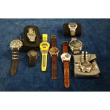 A collection of Gentlemans writwatches, mostley fashion and sport examples, Diesel, DKNY, GT,