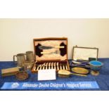 Flatware including cased servers, bottle coaster, cased fish server set, glass lined basket,