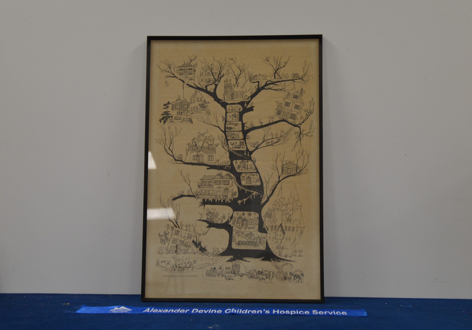 A print titled Tree Houses, by John Morland, framed, 78cm x 52cm IMPORTANT! REGARDING CONDITION