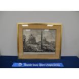 Two framed and glazed prints of Italian Piazza's, classical scenes, the largest 64cm x 87cm