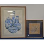 Four framed watercolours, of Chinese ceramic items, including blue and white, depicting moon flasks,