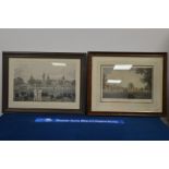 Two framed cricket prints, of Charterhouse School, and Hambledon, the largest 59cm x 78cm (2)