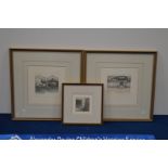 Three limited edition prints of buildings, two of cottages, the other a window, the largest pair