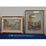 Three framed watercolours, one of a village scene, the others landscape, the largest 76cm x 60cm (3)