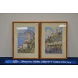 A pair of framed Prints of buildings by Lake Lugano, 43cm x 31cm (2) IMPORTANT! REGARDING