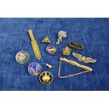 A collection of enamel and base metal badges, including a BSA badge, a BCC camera badge, a