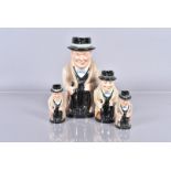Royal Doulton, a set of four Winston Churchill toby jugs, all in brown overcoats, all stamped to the
