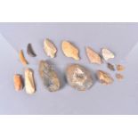 An assortment of Neolithic spear and arrow heads, all discovered in the Libyan region, various sizes