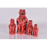 Royal Doulton, a set of four unusual Winston Churchill toby jugs, all in flambé style glaze, all