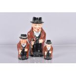 Royal Doulton, a set of three Winston Churchill toby jugs, all in dark brown overcoats, all
