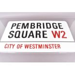 A City of Westminster enamel road sign, for Pembridge Square, W2, 81cm x 44cm