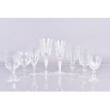 Glassware, a collection of Winston Churchill etched Commemorative toasting and wine glasses,