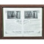 Edison ephemera, period framed and glazed flyers and magazine cut-outs, various sizes, modern