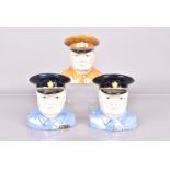 Carlton Ware, Three Winston Churchill character jugs, to include a 'Prototype' navy cap and blue
