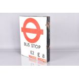 A London Transport enamel Bus Stop Flag, for the E-Line, E2 - Greenford to Brentford and E8 Ealing