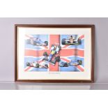 Battling Brits F1 Autographs, a f/g coloured print titled 'Battling Brits' 74cm x 54cm, ( Bob Spry