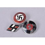 Three German Badges, including a Hitler Youth, DAP and another (3) possibly reproduction, please