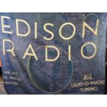 Edison advertising, a blue plush cloth banner advertising Edison Radio -- 53 x 60in. (135 x