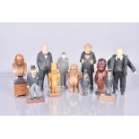 A small collection of carved wooden figures, including a 1940s bust on plinth (parcel)