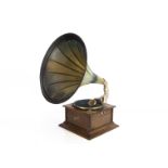 A Dulcetto horn gramophone, with Thorens soundbox, gooseneck tone-arm and green horn (lacking