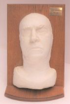 Thomas Edison, death mask copy, cast from the original in 1994 --14in high, mounted on an oak stand