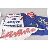 An assortment of flags, to include, 'On Active Service', Lindinger, Welsh, Government Service